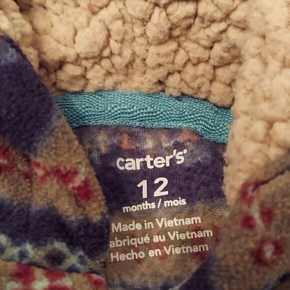 Carter's Printed Fleece Hooded Jumpsuit 12M - Picture 2 of 2